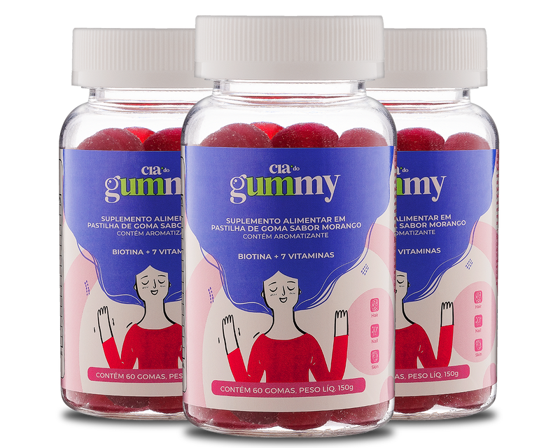Gummy - Tratamento Cabelo, Pele e Unha por 3 meses - 180 Gomas - 3 potes